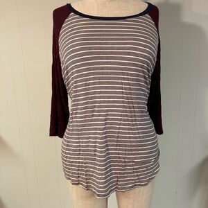 Maurice’s baseball tee, maroon and navy, size 4
